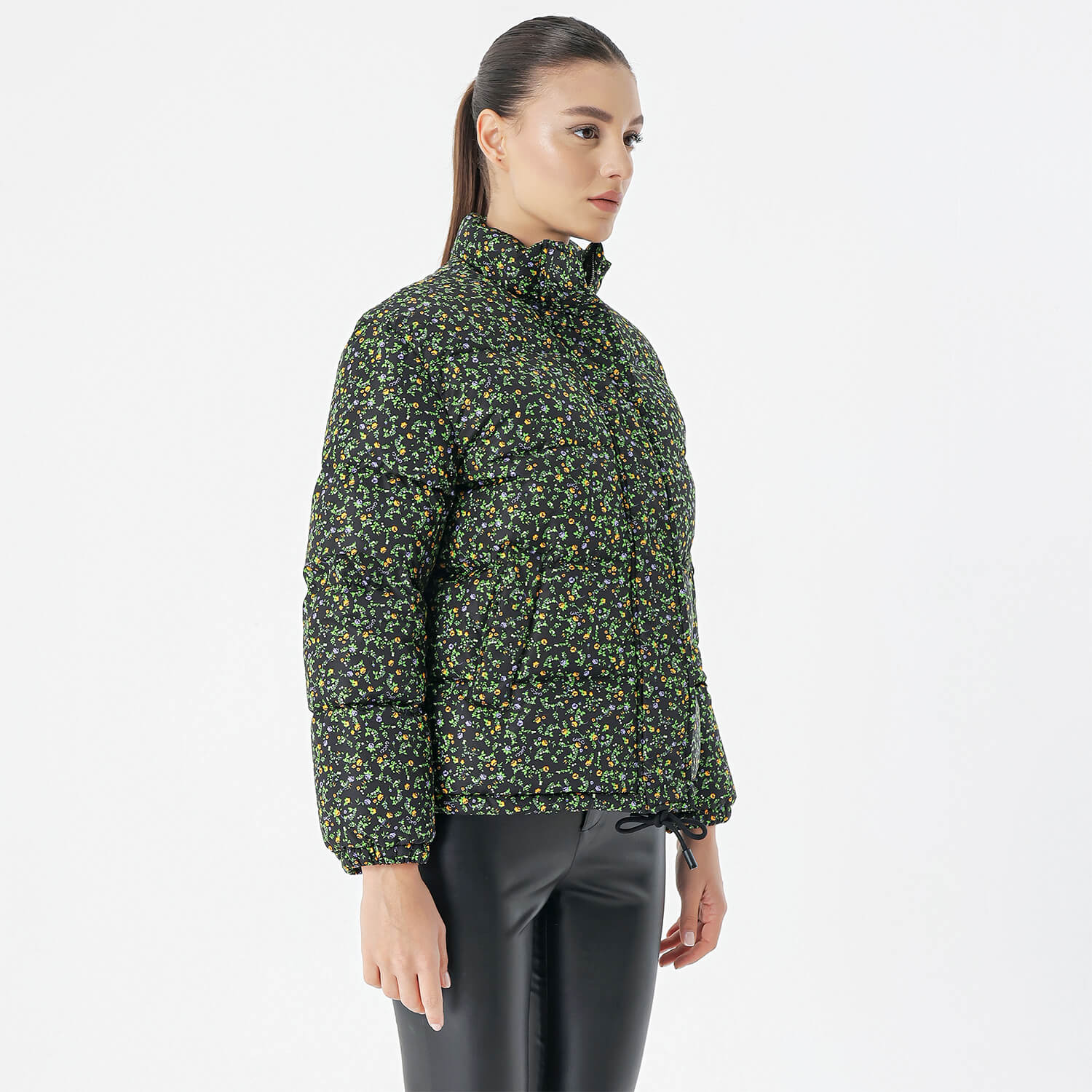 Gucci - Green Floral & Liberty Print Detail Puffer Coat